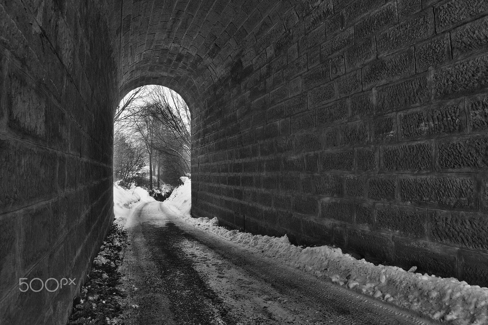 Nikon Coolpix P6000 sample photo. Tunnel of railway viaduct near village karba machuv kraj region during snowy winter czech photography