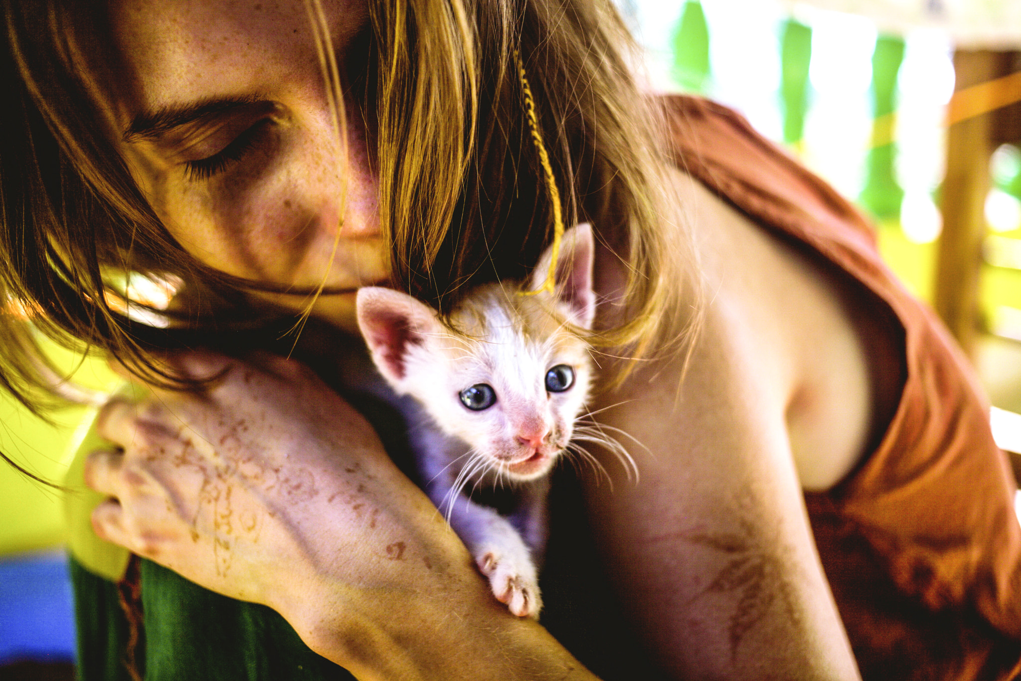 Canon EOS 5D Mark II sample photo. Love between a girl and a kitten photography