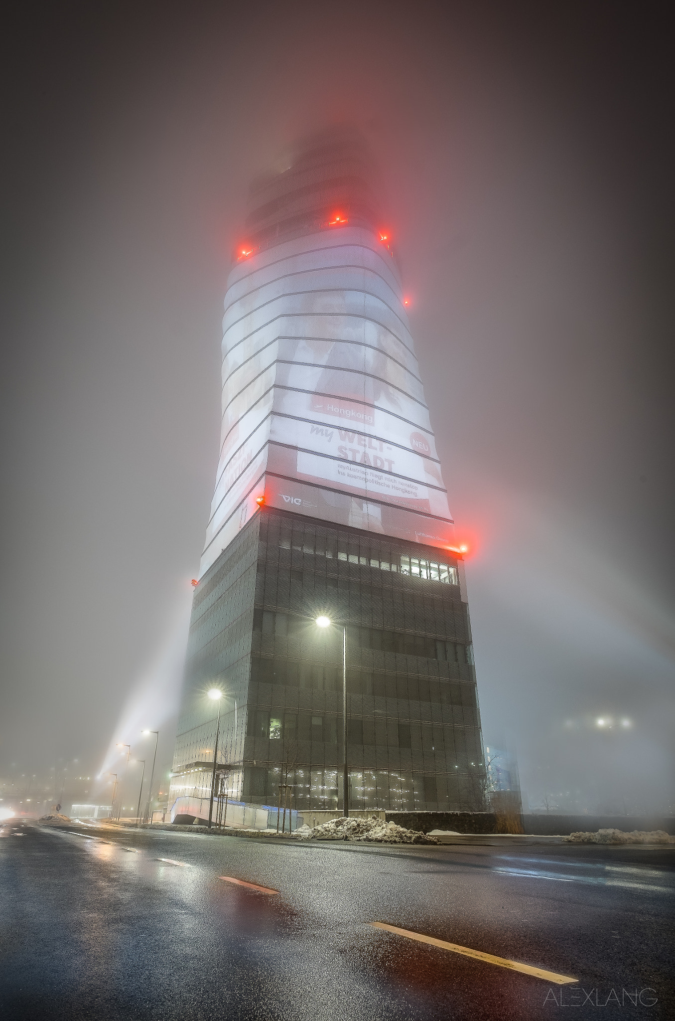 ZEISS Touit 12mm F2.8 sample photo. Tower airport vienna ... a foggy cold night photography