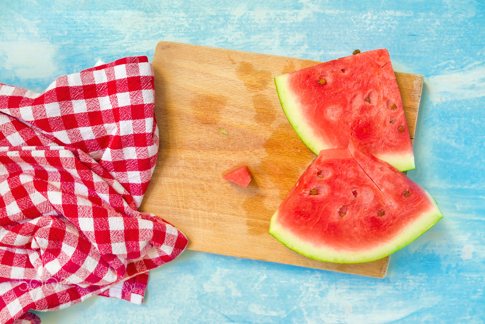 Nikon D600 + Sigma 35mm F1.4 DG HSM Art sample photo. Watermelon slices on wooden board, top view photography