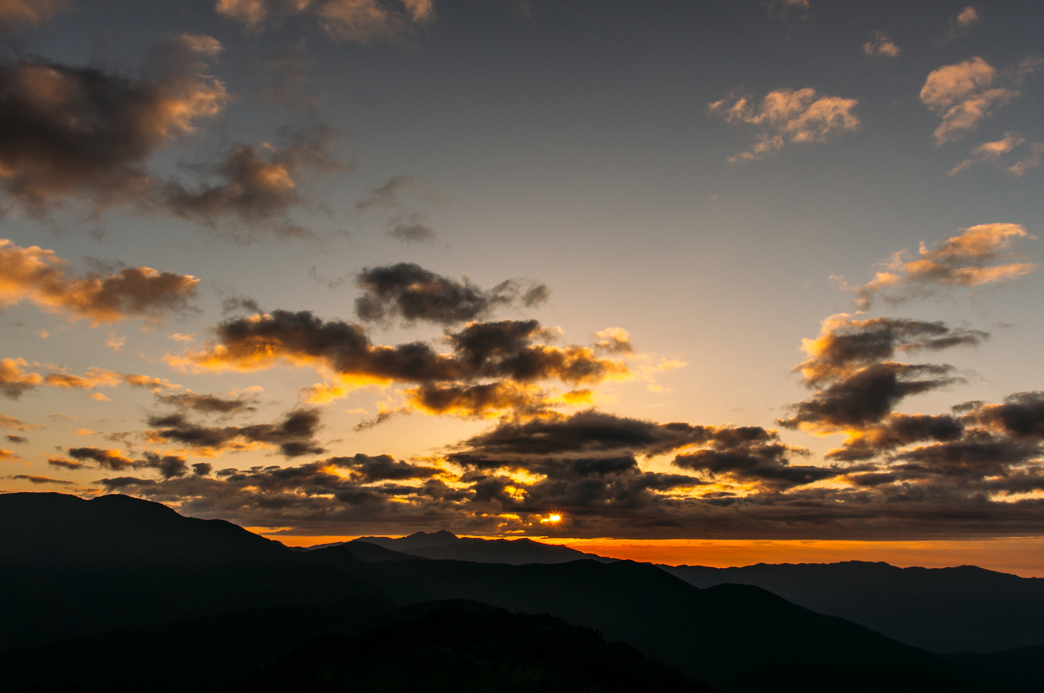 Sony SLT-A55 (SLT-A55V) sample photo. The rising sun between clouds photography