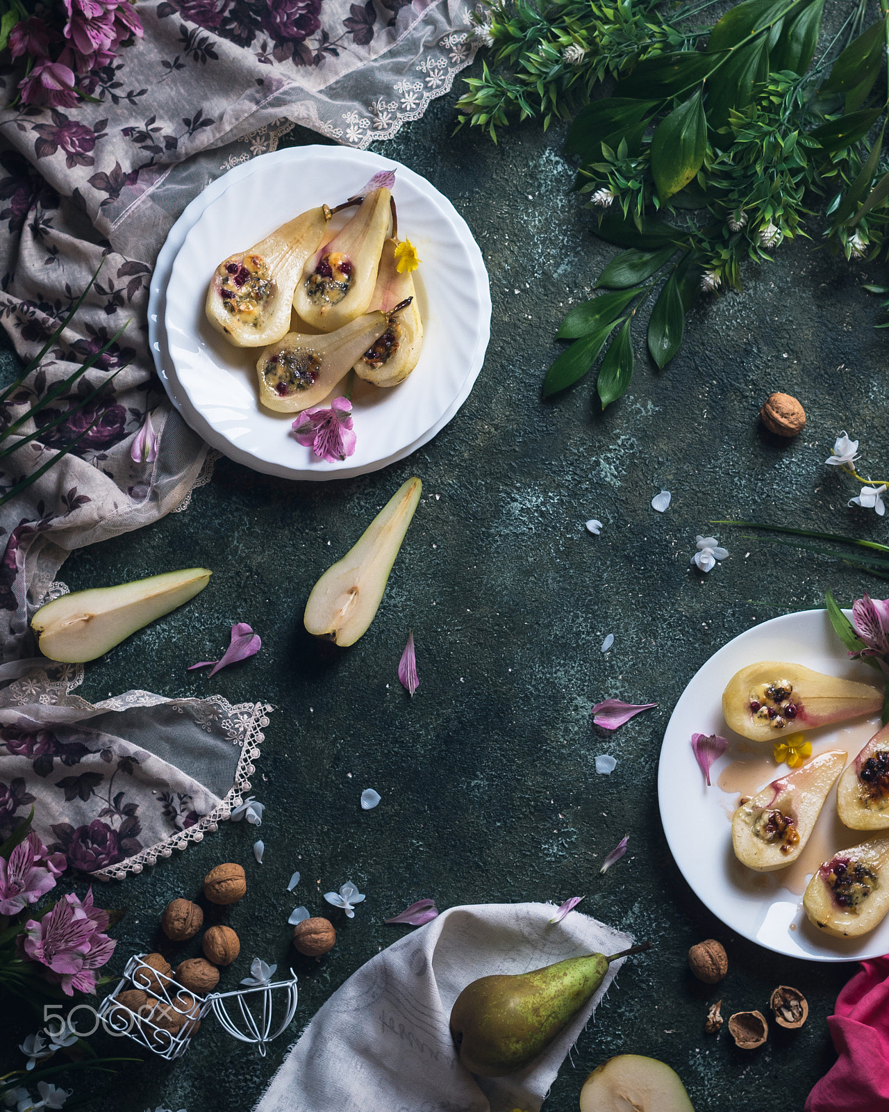 Pentax K-30 + Pentax smc DA 50mm F1.8 sample photo. Baked pears with blue cheese and bilberry photography