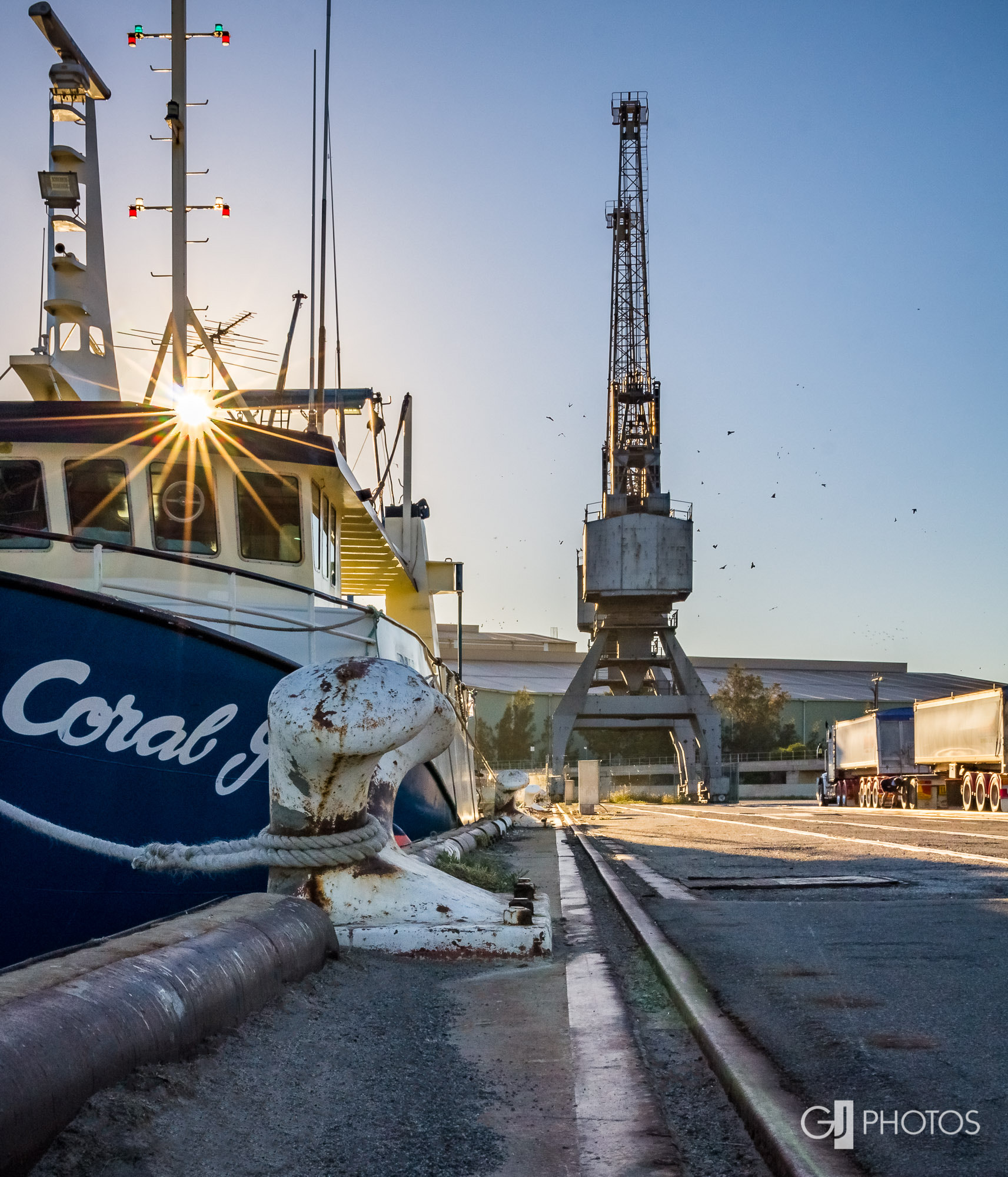 Canon EF 24-70mm F2.8L II USM sample photo. Boat, cranes and truck photography