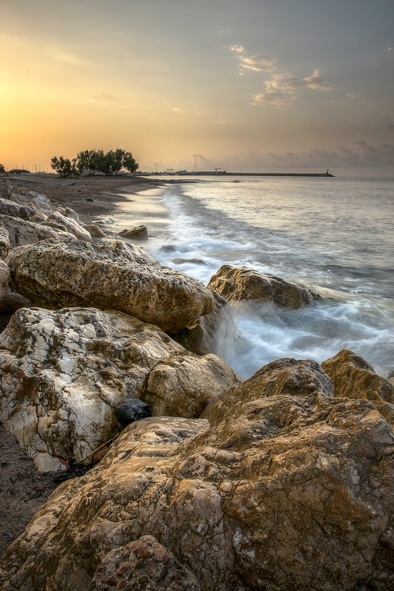 Sony a7 II + Tamron SP 24-70mm F2.8 Di VC USD sample photo. Cambrils sunrise on the rocks vertical edition photography