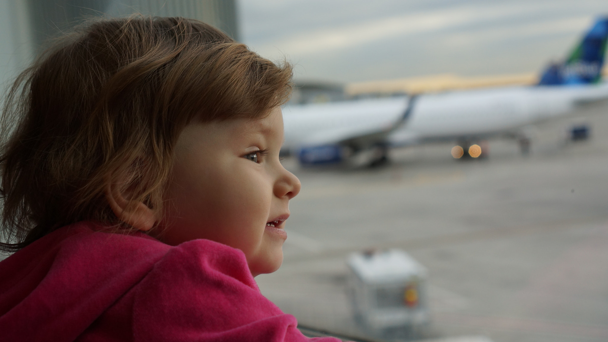 Sony Alpha NEX-3N sample photo. Sasha is staring at the plane, at new york jfk air photography