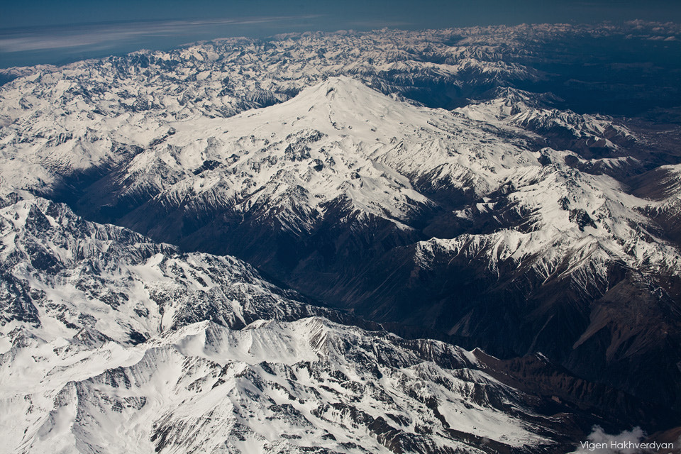 Canon EOS 5D Mark II sample photo. Elbrus mountain from plane photography