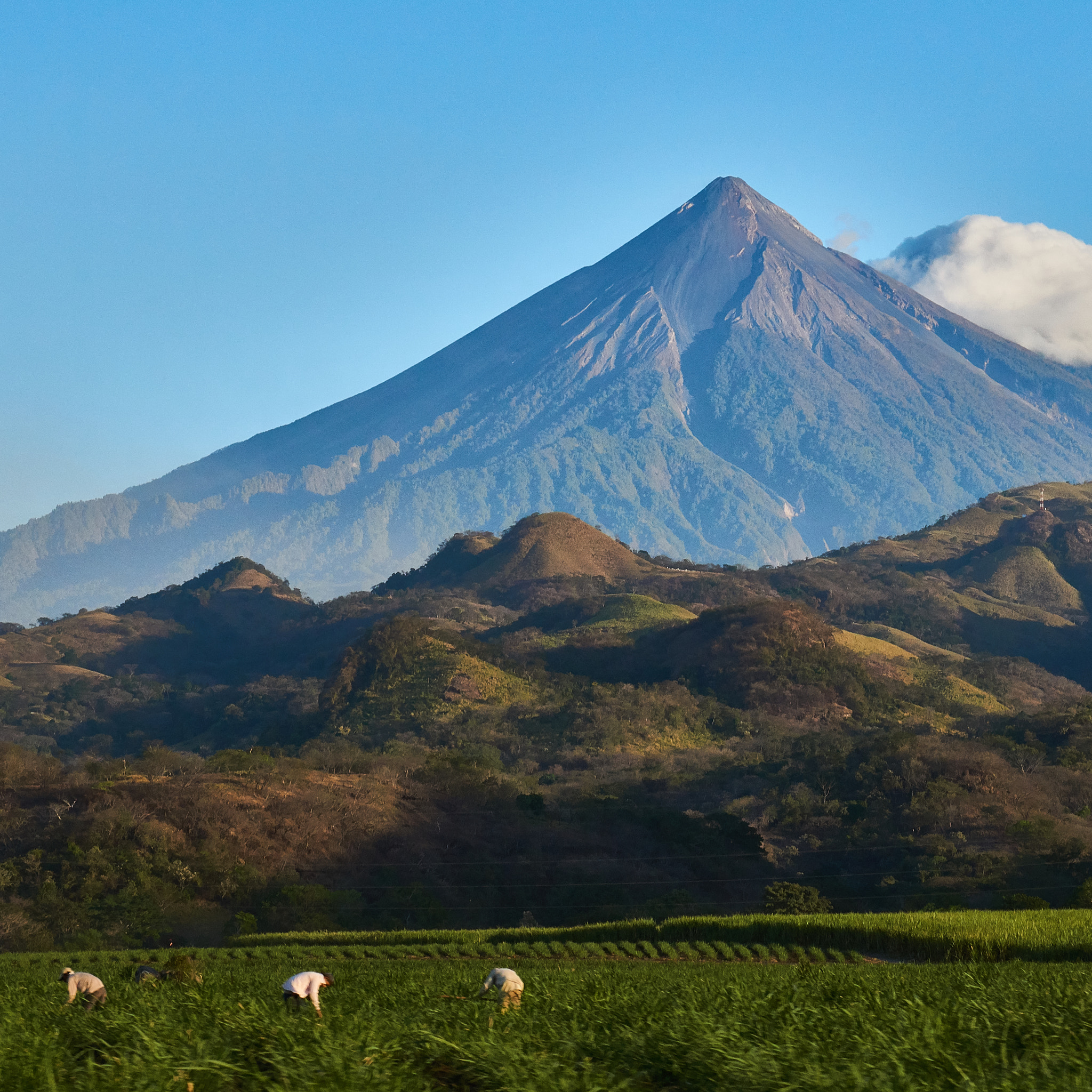 Sony a6000 sample photo. El volcán, los trabajadores y la caña photography