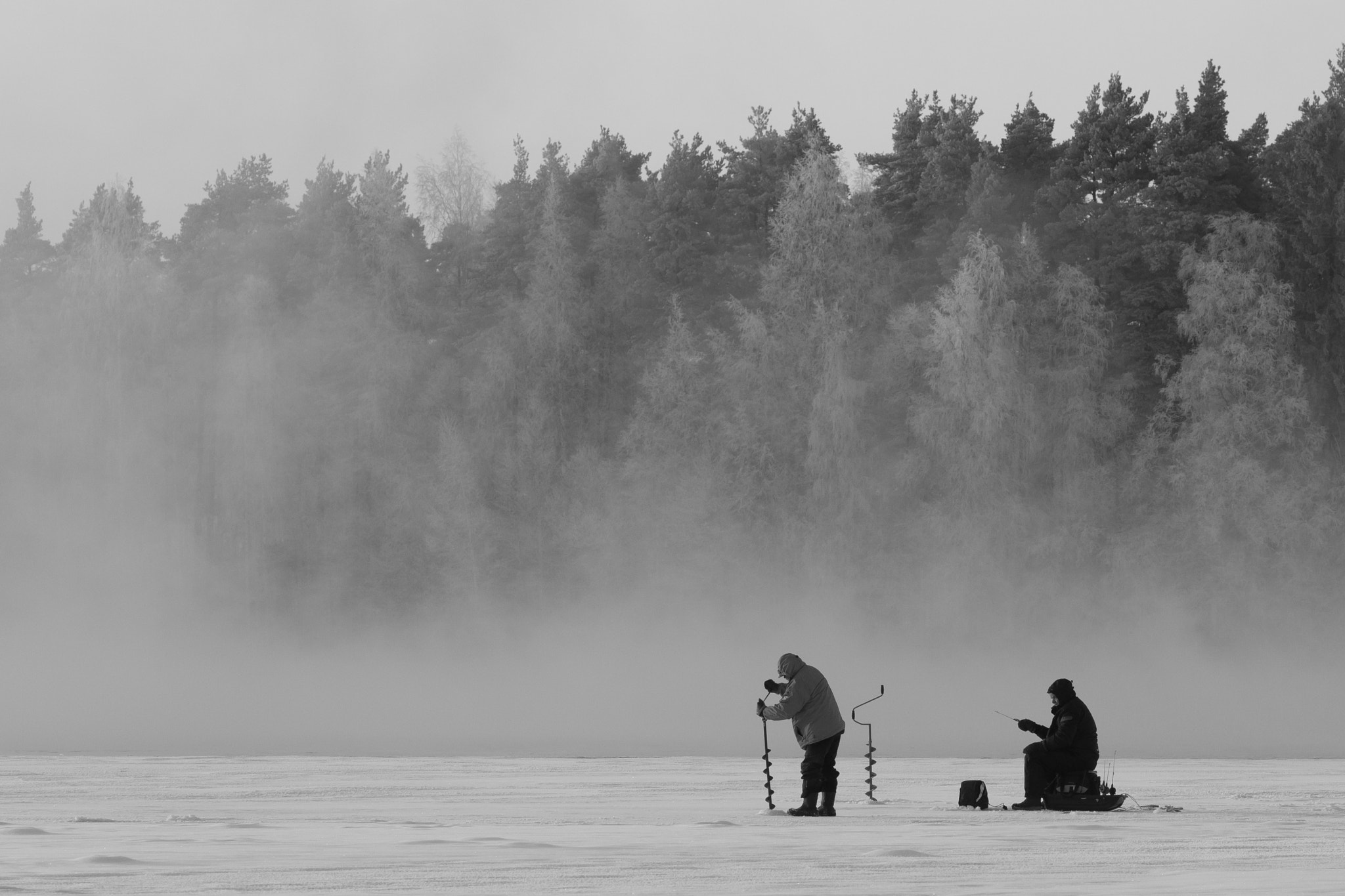 Canon EOS-1D Mark IV sample photo. Ice fishing b&w photography