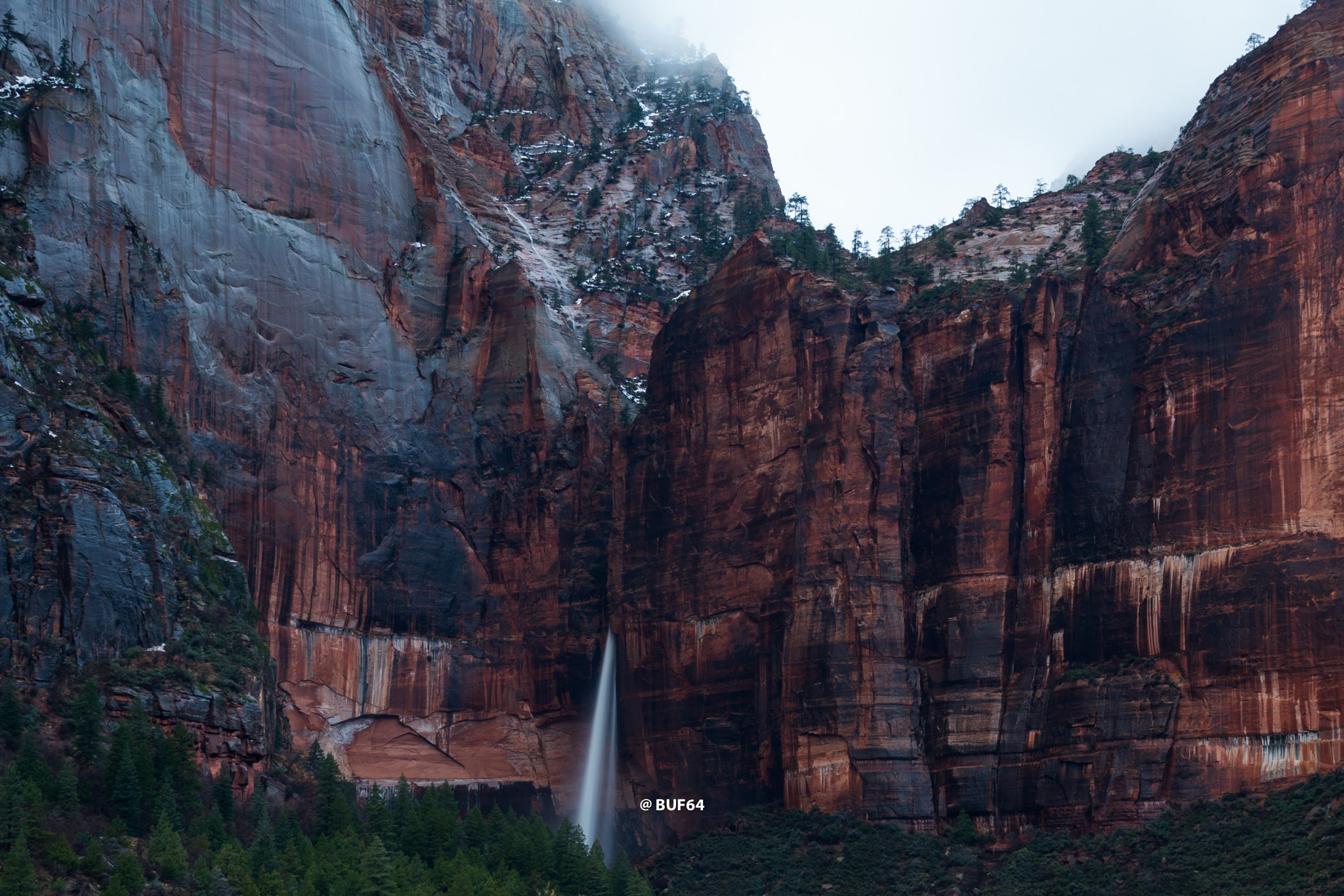 35mm F2.0 sample photo. Zion_rain_waterfall photography