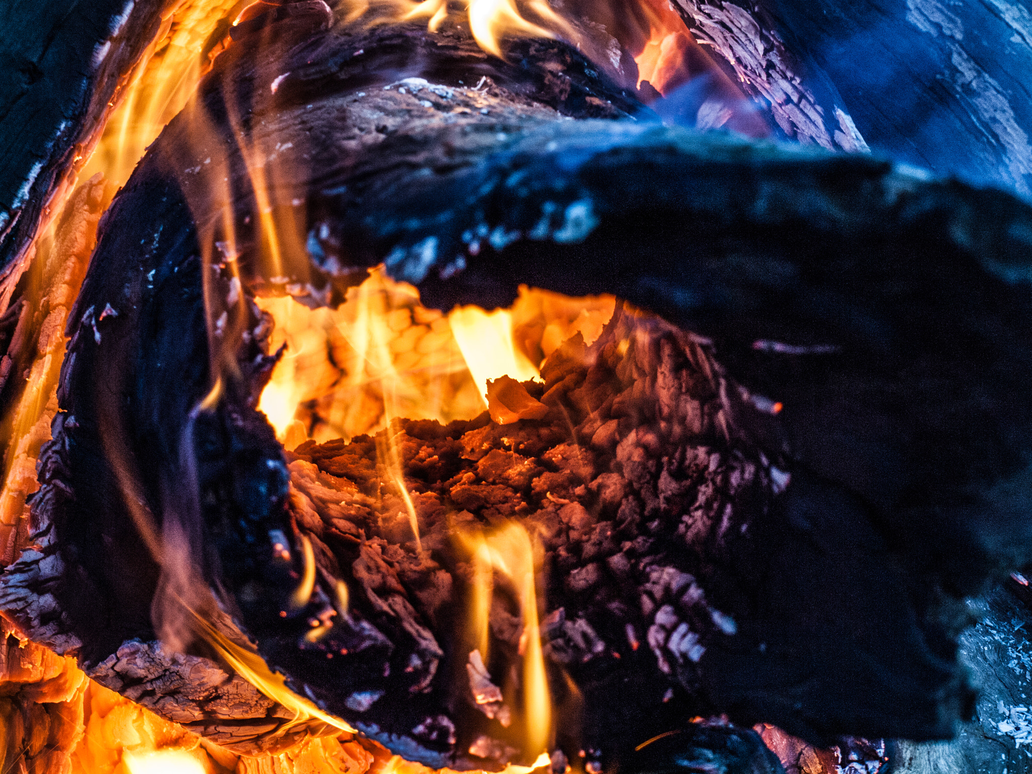 OLYMPUS 14-42mm Lens sample photo. Fire in a log photography