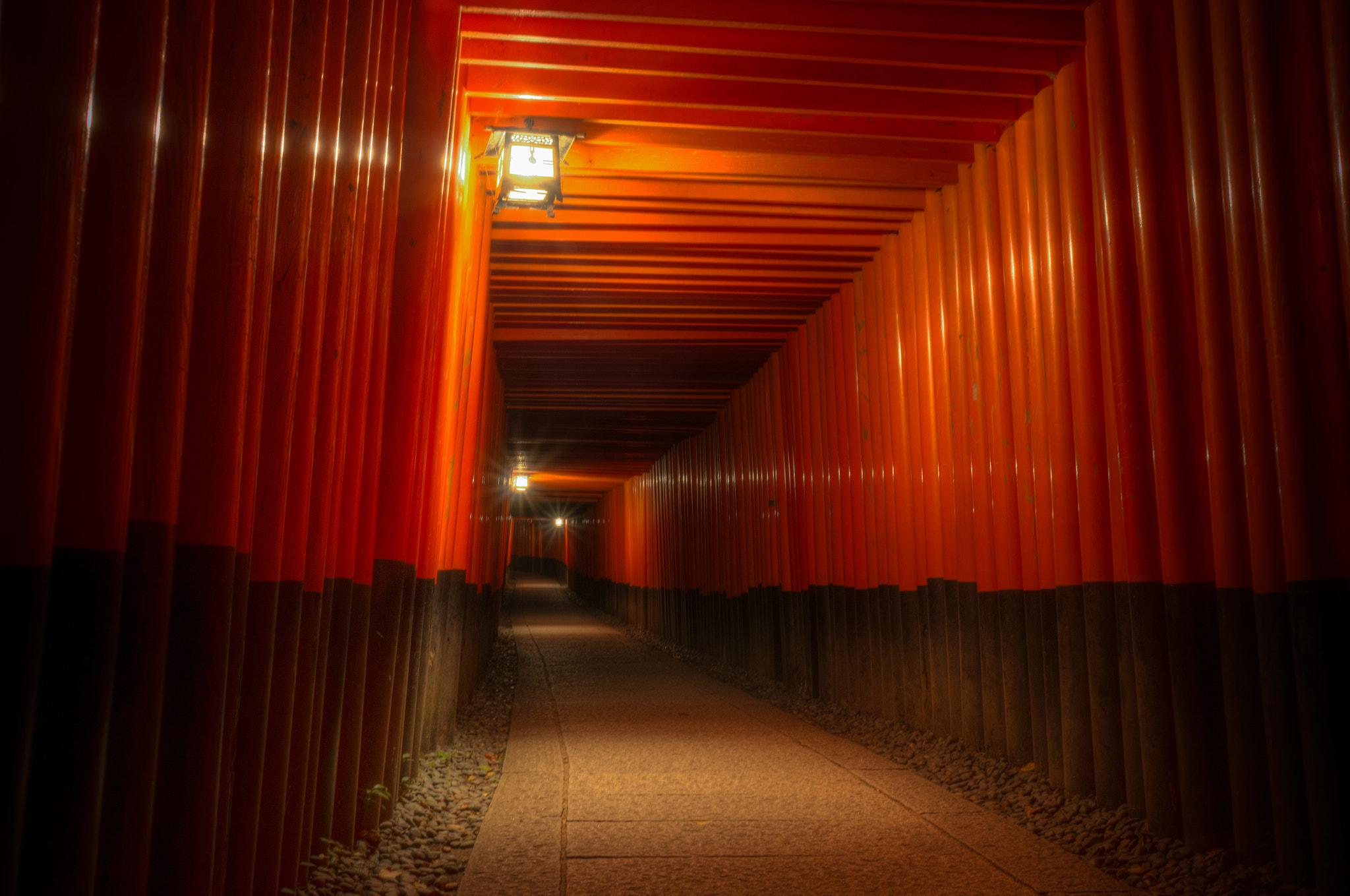 Sony Alpha NEX-6 + Sony Sonnar T* E 24mm F1.8 ZA sample photo. Fushimi-inari's 1000torii gates in the night photography