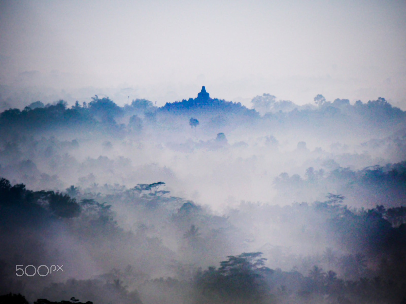 Olympus OM-D E-M5 sample photo. Sunrise over indonesian landscape and borobudur temple photography