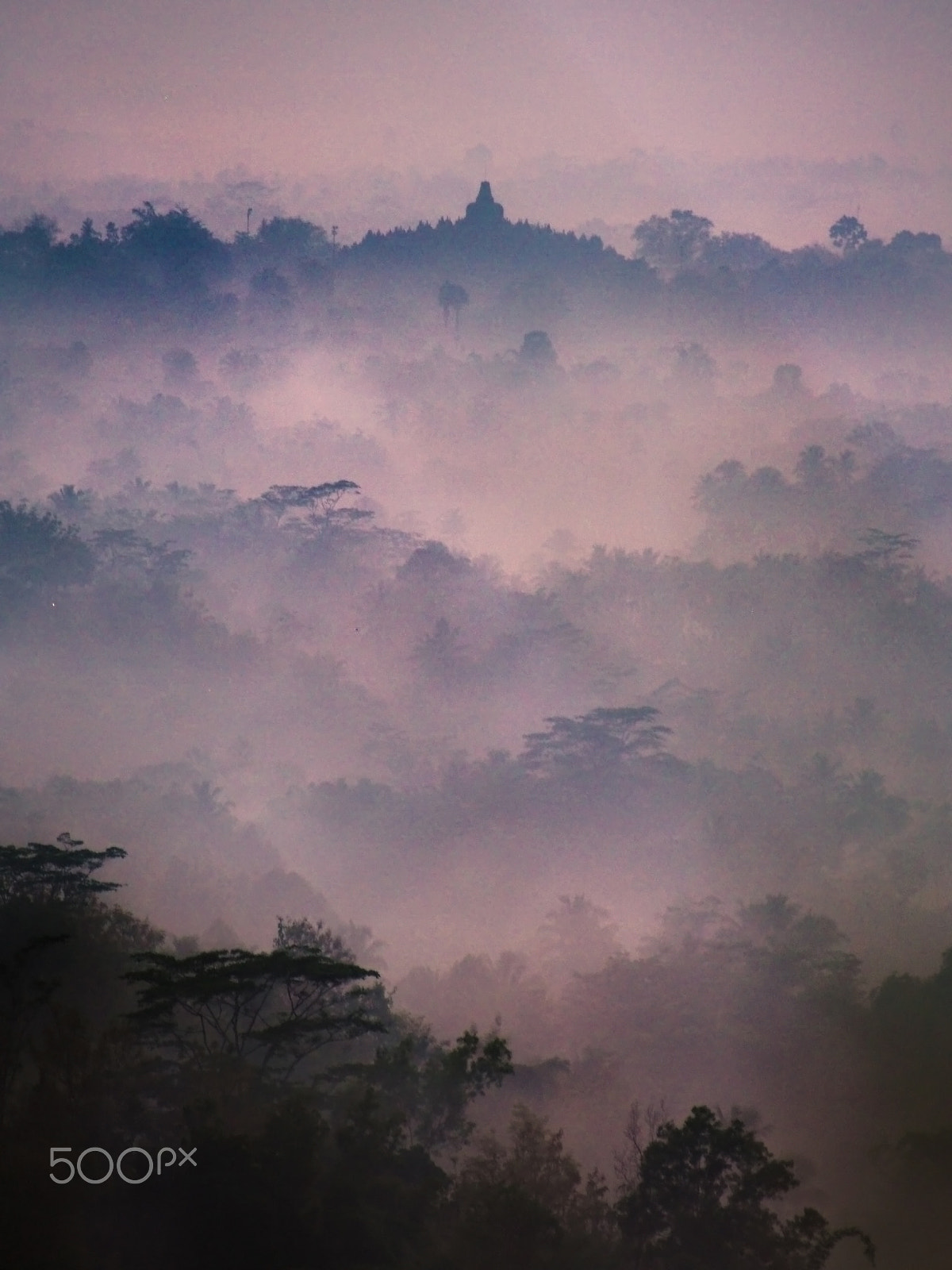 Olympus OM-D E-M5 sample photo. Sunrise over indonesian landscape and borobudur temple photography