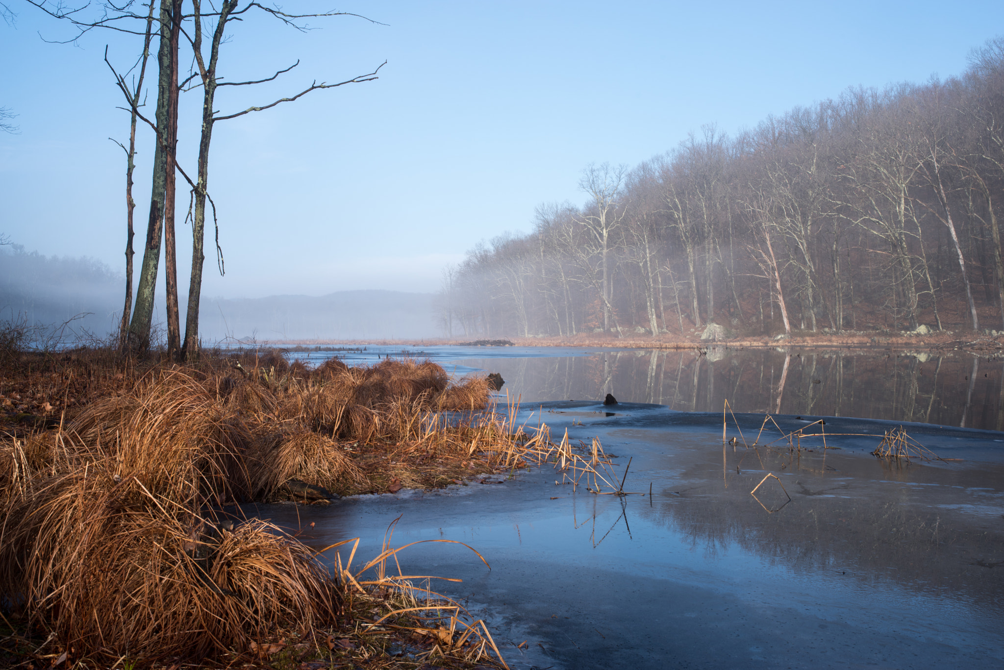 Pentax K-1 sample photo. Sunrise, foggy morning at bennett's pond photography