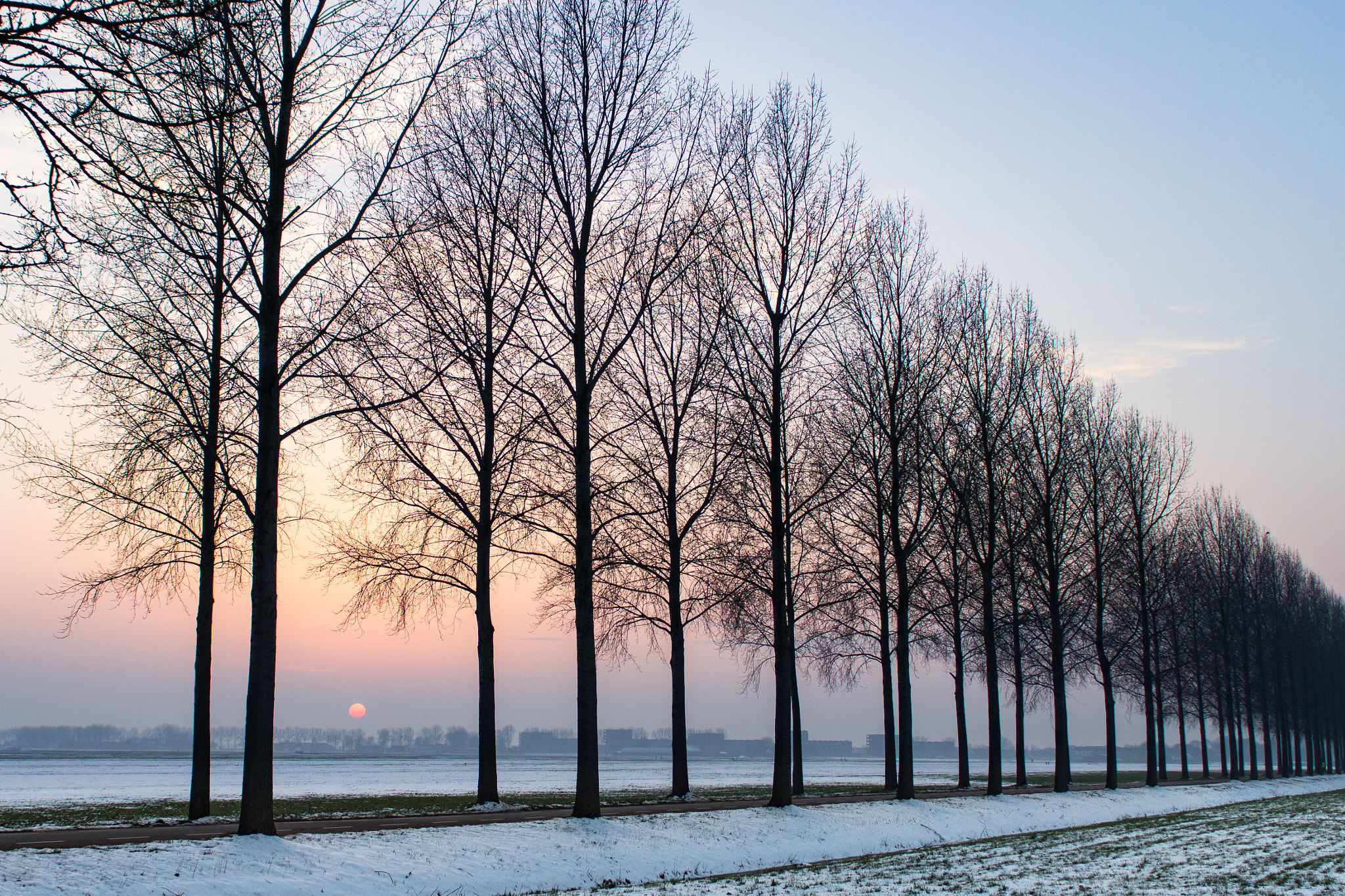 Canon EOS 600D (Rebel EOS T3i / EOS Kiss X5) + Sigma 24-70mm F2.8 EX DG Macro sample photo. Sunset in a winterwonderland photography