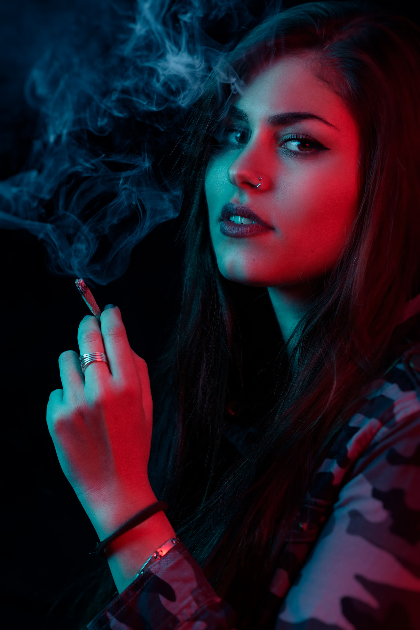 Nikon D500 sample photo. Smoke girl photography