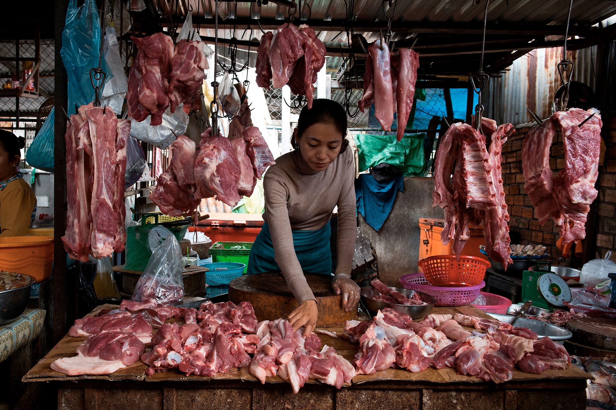 Nikon Df sample photo. Meat at russian market, phnom penh photography