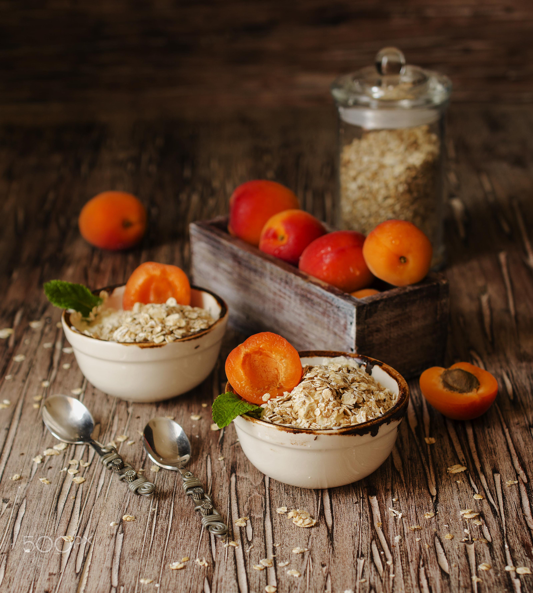 healthy breakfast of muesli and apricot, selective focus