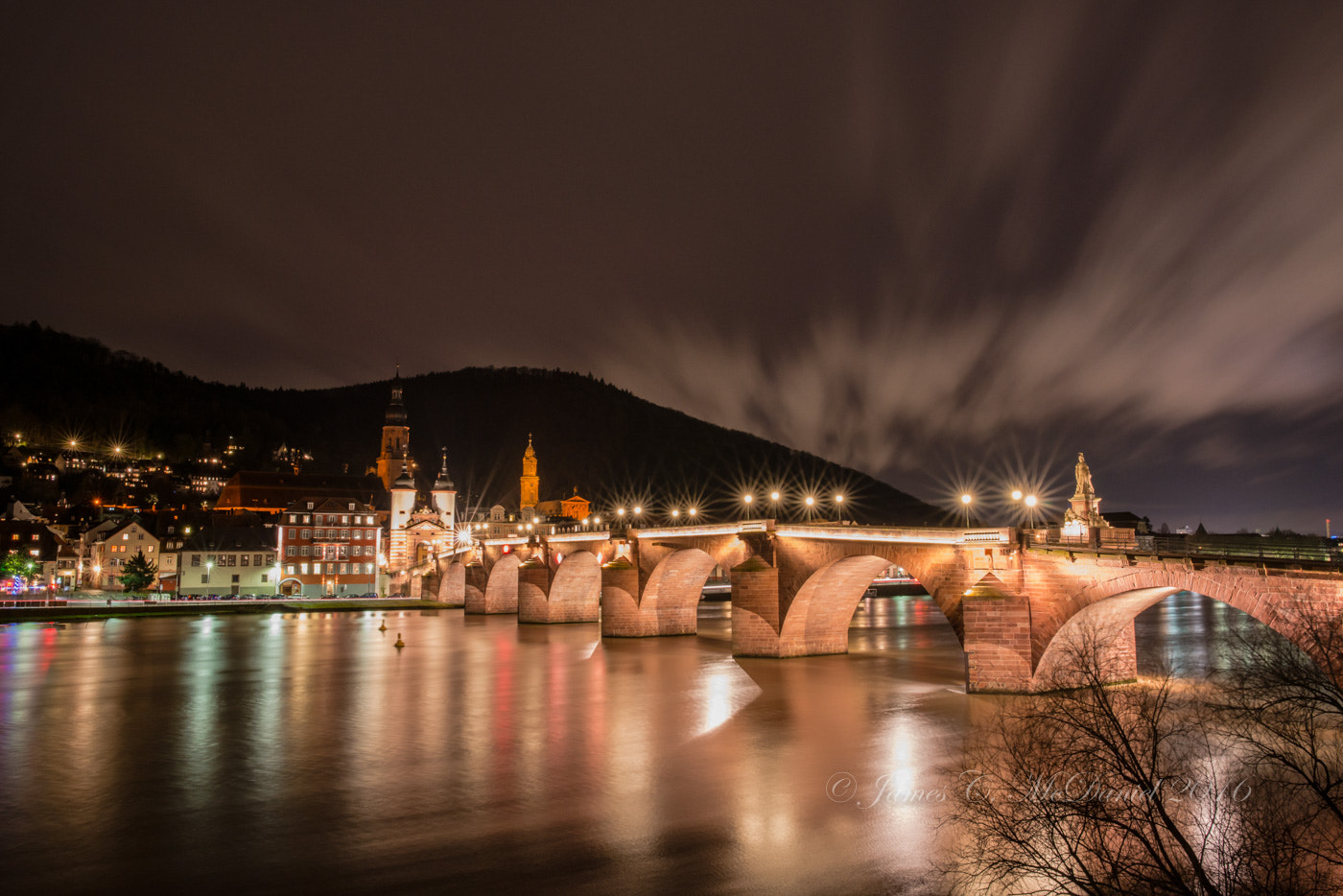 Nikon D800 + Nikon AF-S Nikkor 24mm F1.4G ED sample photo. Heidelberg old bridge at night photography