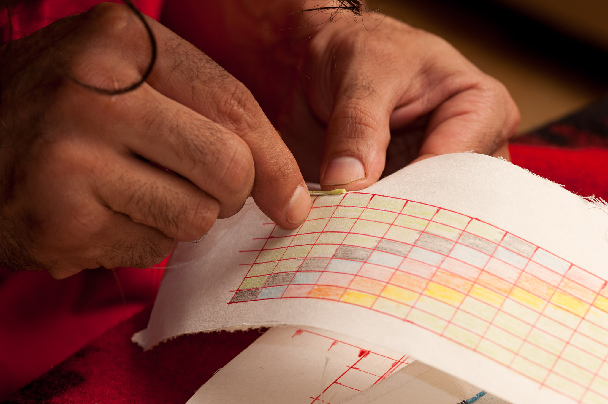 ZEISS Makro-Planar T* 100mm F2 sample photo. Hands beading fabric for traditional lumbee regalia photography