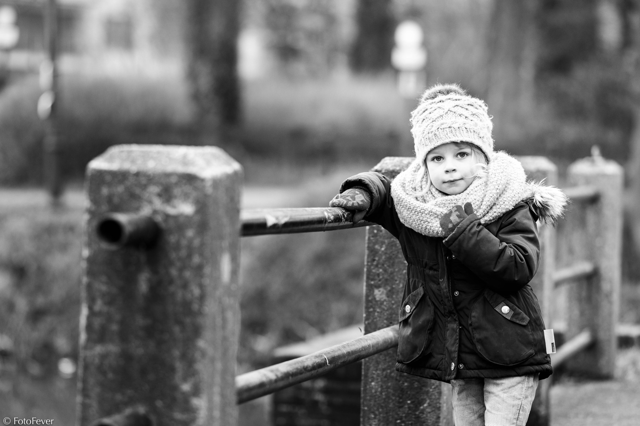 Fujifilm X-T2 sample photo. Little winter model posing on a bridge. photography