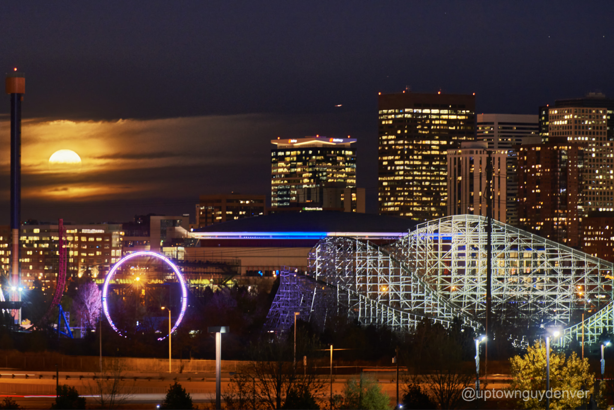 Nikon D810 sample photo. Supermoon with denver skyline from mile high stadium photography