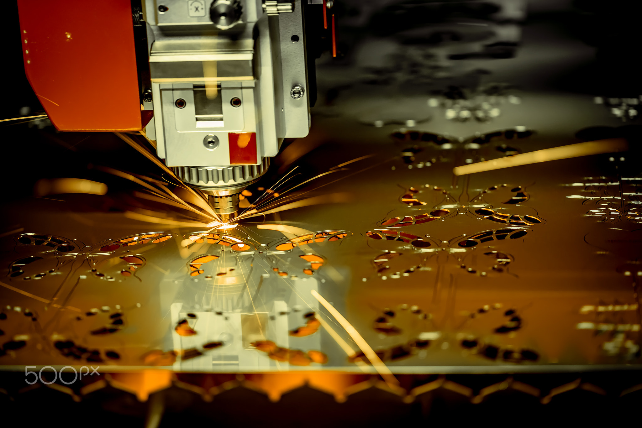 CNC Laser cutting of metal, modern industrial technology. .