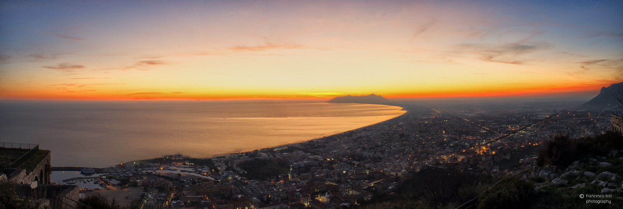 Nikon D600 + AF Zoom-Nikkor 28-85mm f/3.5-4.5 sample photo. Terracina sunset panoramic view photography