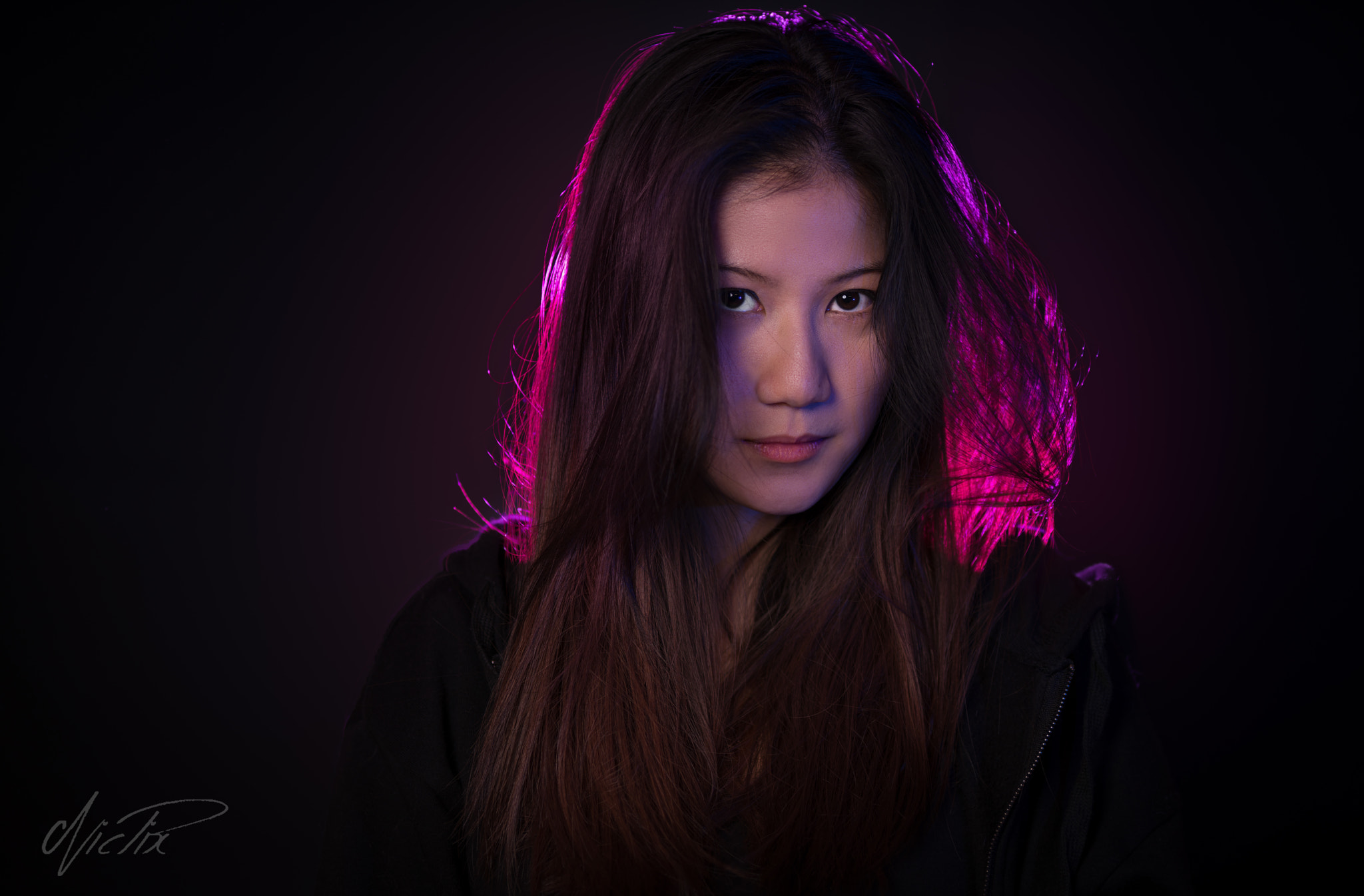 Sony a7R II + Canon EF 135mm F2L USM sample photo. Studio portrait purple light photography