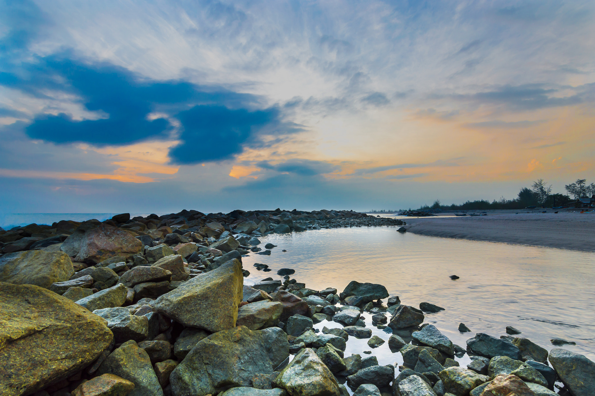 Nikon D3200 sample photo. Beach stone with sunrise background photography