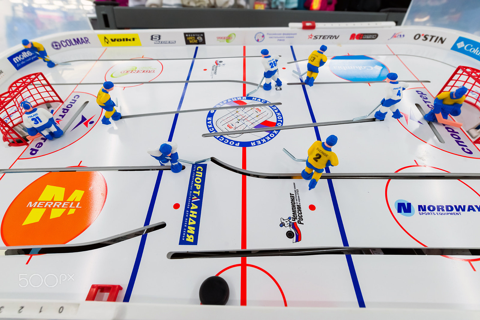 Nikon AF-S Nikkor 18-35mm F3.5-4.5G ED sample photo. Moscow, russia - january 25.2015. table hockey game with advertising various shops photography