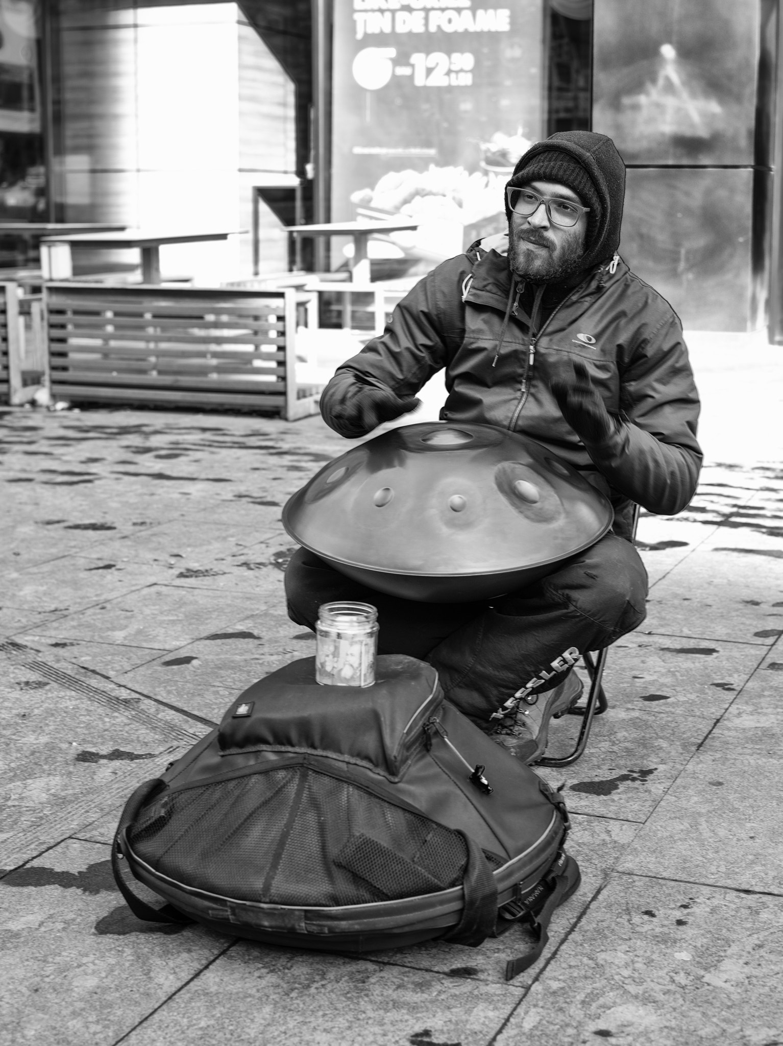 Pentax 645D sample photo. Street performer playing the hang photography