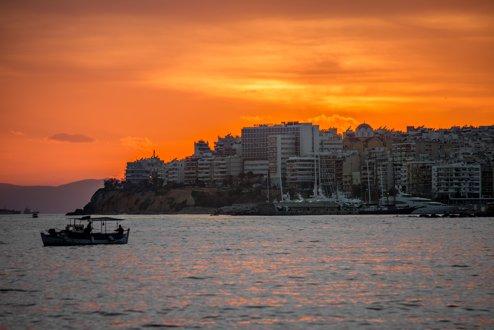 Nikon D800 sample photo. Sunset behind pireus photography