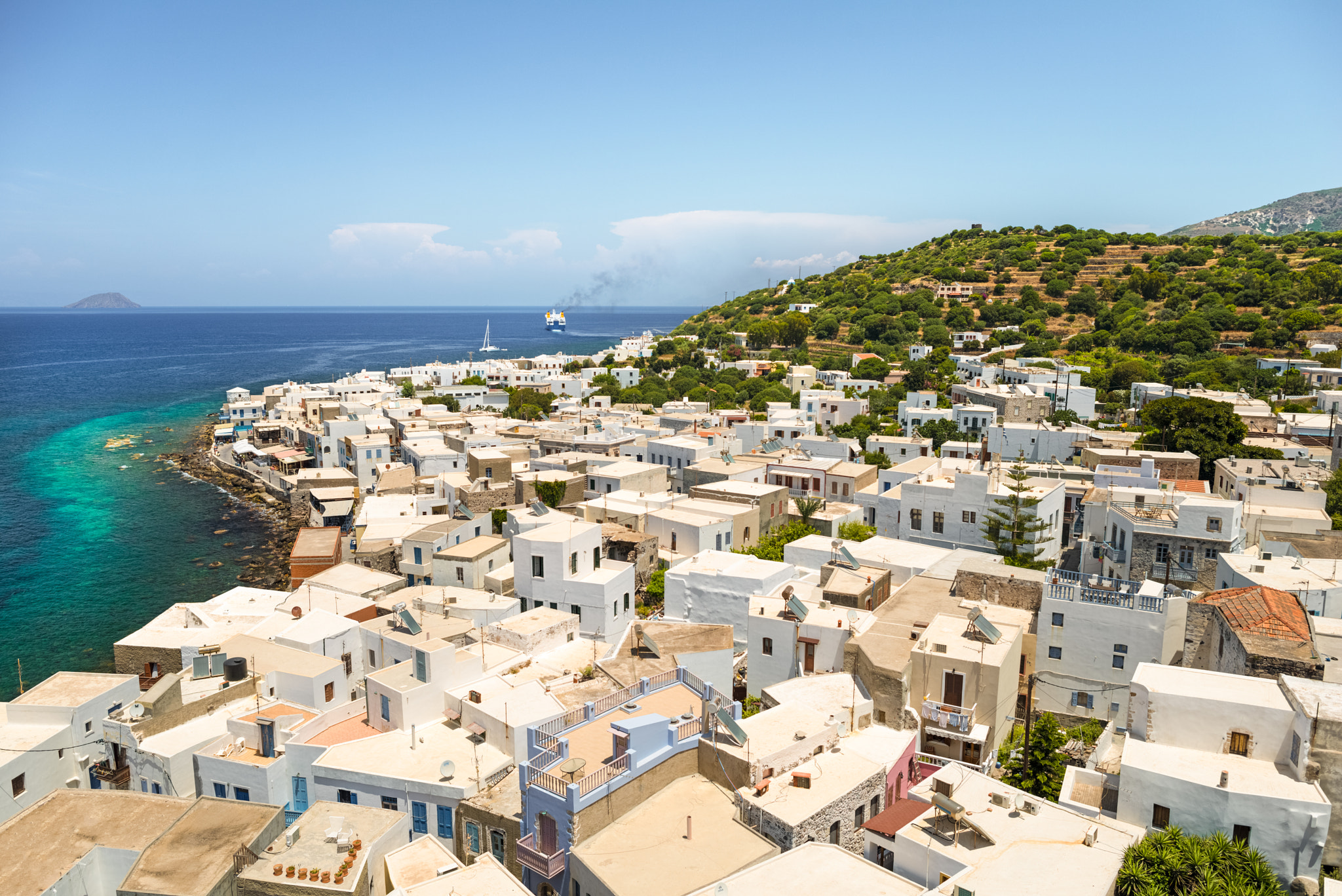 Nikon D800 + Nikon AF-S Nikkor 24mm F1.4G ED sample photo. Mandraki town center with typical greek architecture photography