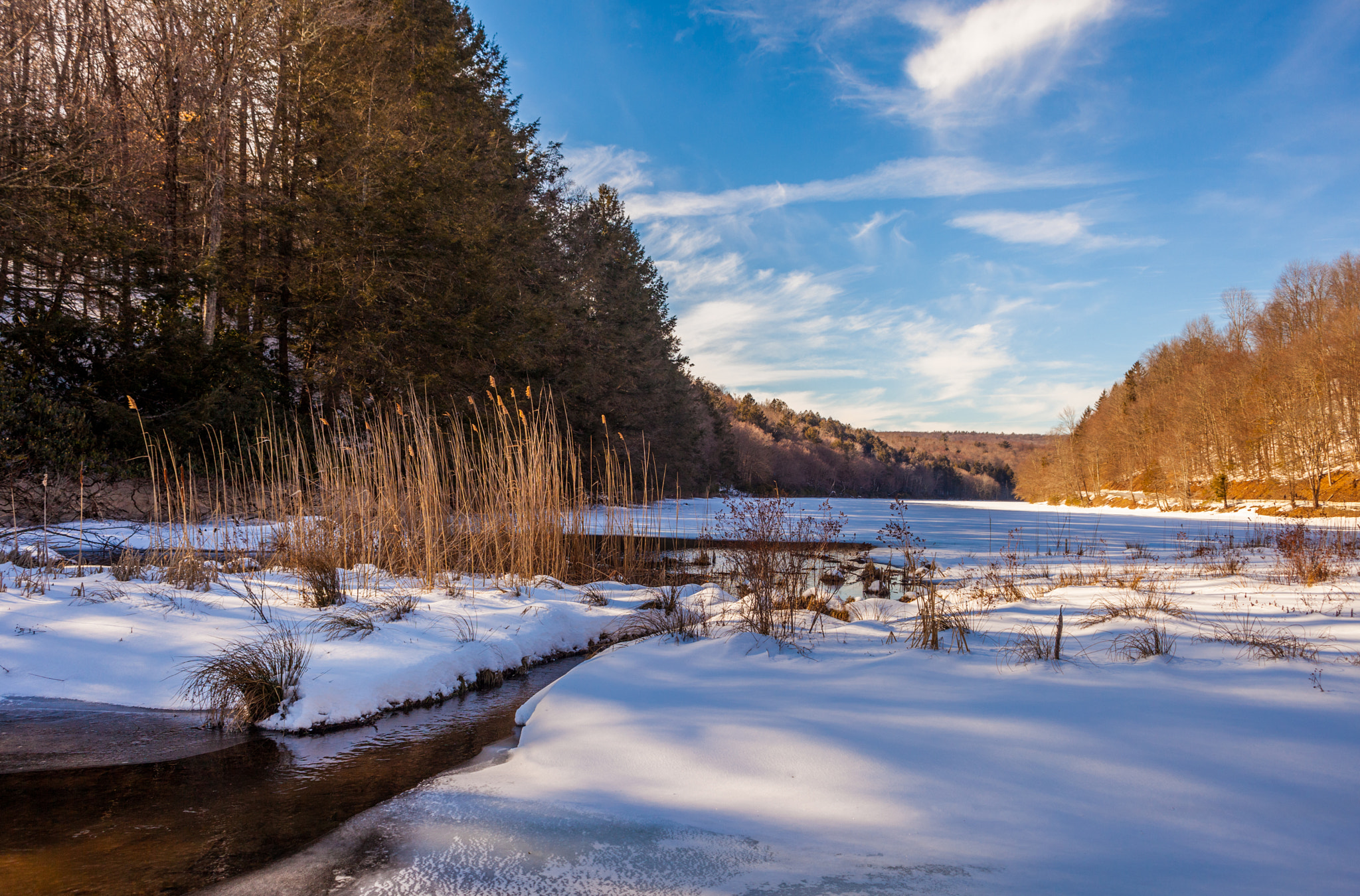 Canon EOS 5D Mark II sample photo. Winter shadows cover lake paradise photography