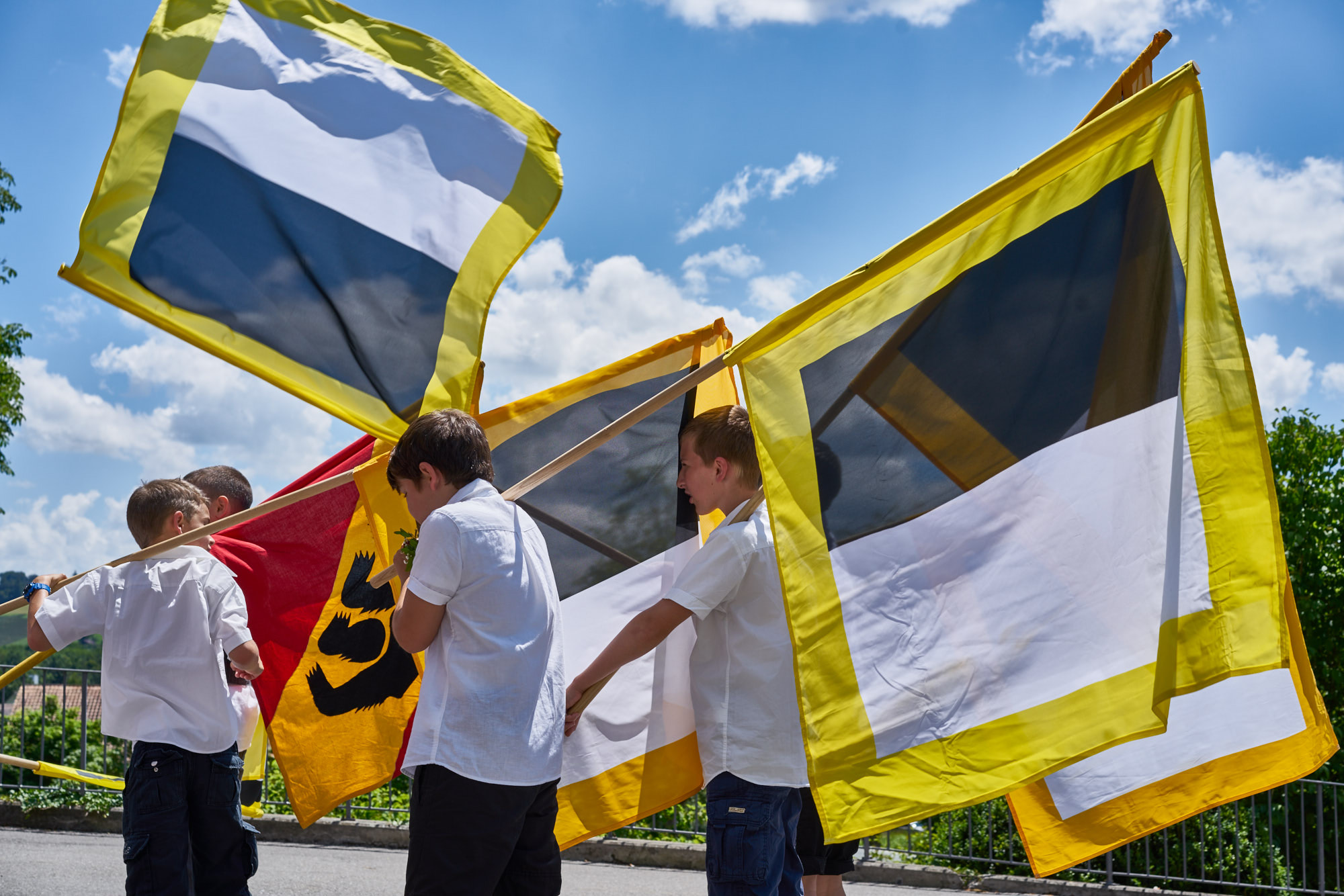 Sony a7R II + Sony Sonnar T* FE 55mm F1.8 ZA sample photo. Standard bearer at burgdorf's summer fete photography