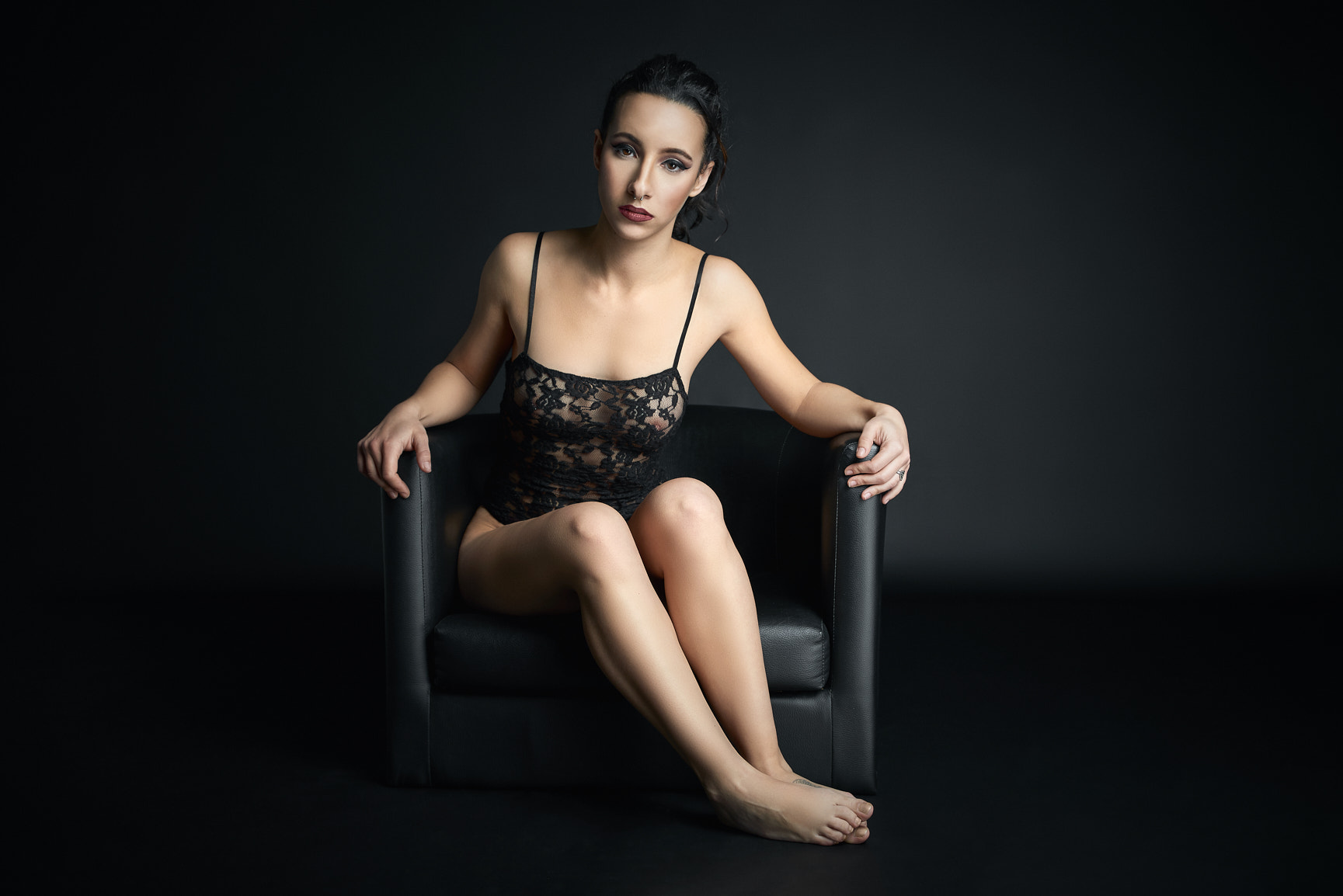 Nikon D800 sample photo. Rocío in my studio with armchair photography