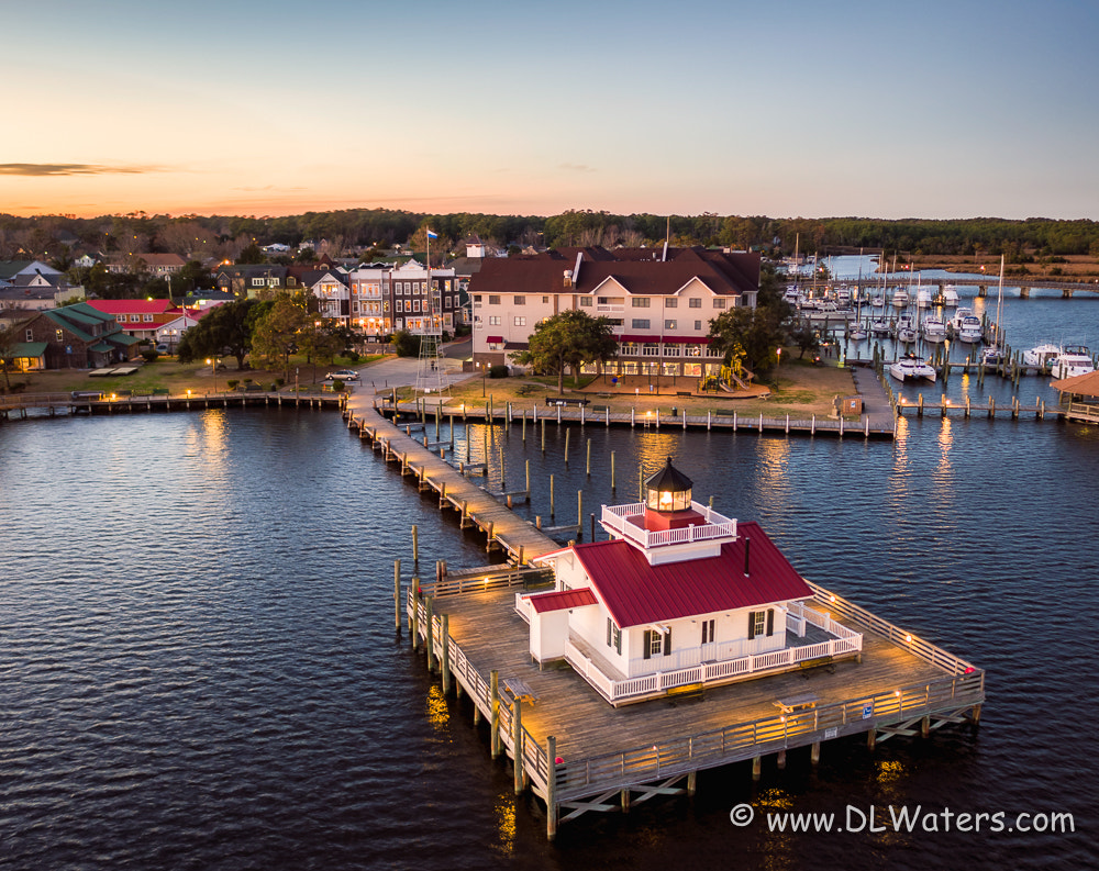 DJI MFT 15mm F1.7 ASPH sample photo. Twilight roanoke marshes lighthouse photography