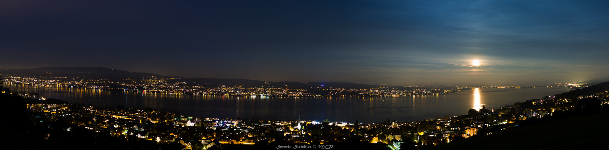 Nikon AF-S Nikkor 14-24mm F2.8G ED sample photo. Moonrise over wädenswil, switzerland photography
