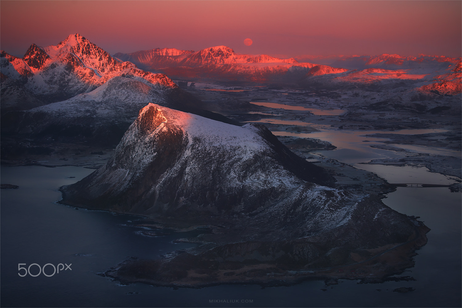 Canon EOS 5D + Canon EF 70-200mm F4L USM sample photo. Full moon lofoten photography