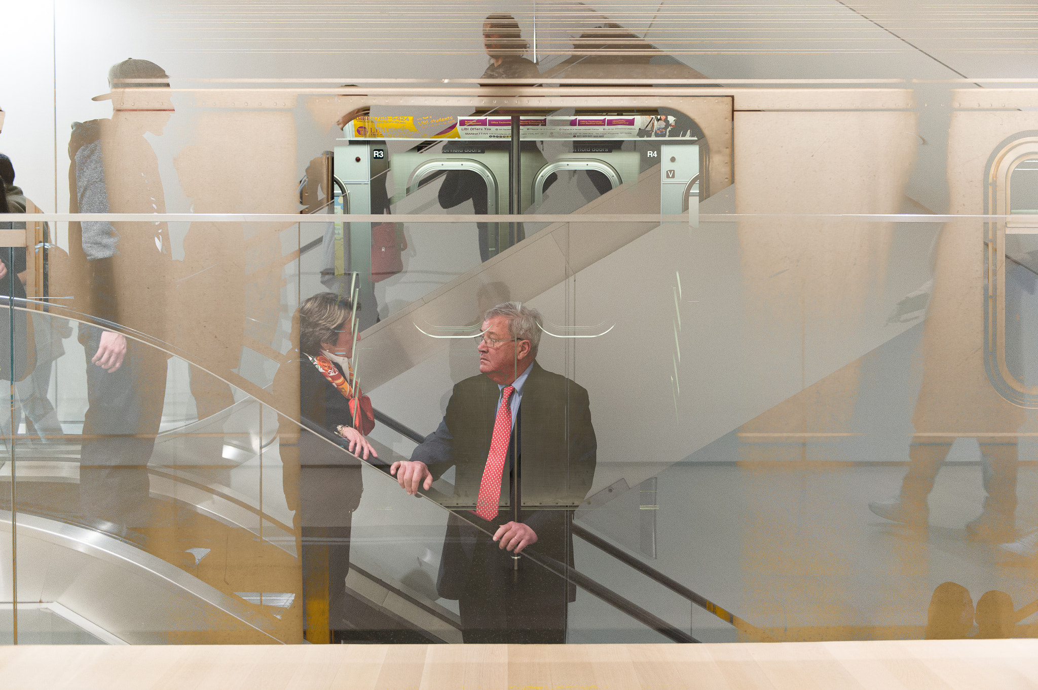 Nikon Df sample photo. Moma escalator and q train photography