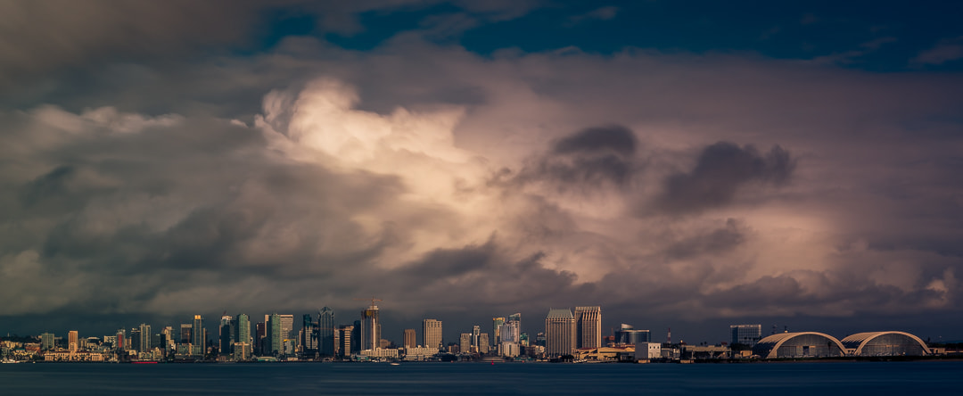 Canon EOS 7D Mark II sample photo. San diego skyline in between storms photography
