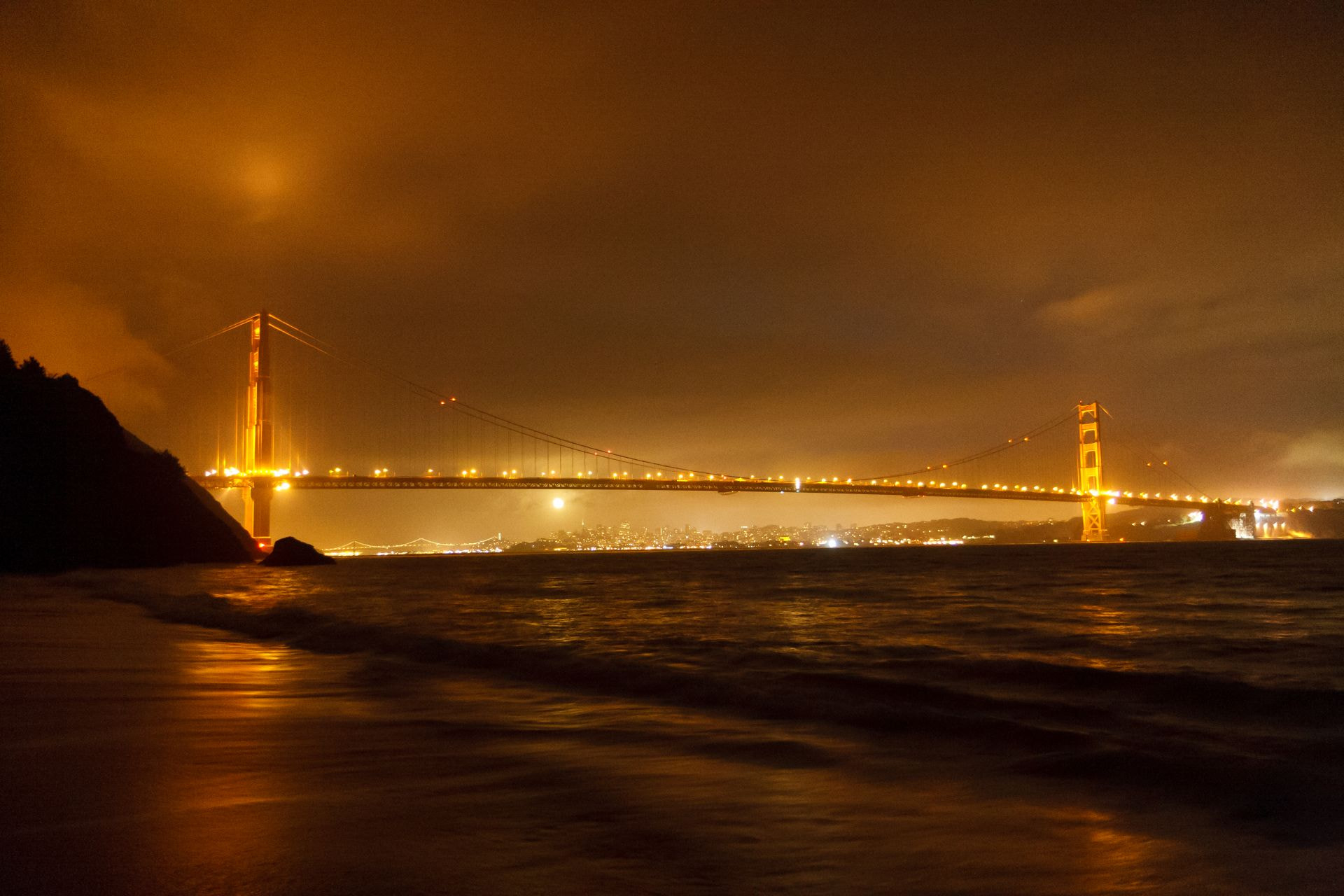 Canon EOS 30D sample photo. Golden gate bridge and san francisco with moon photography