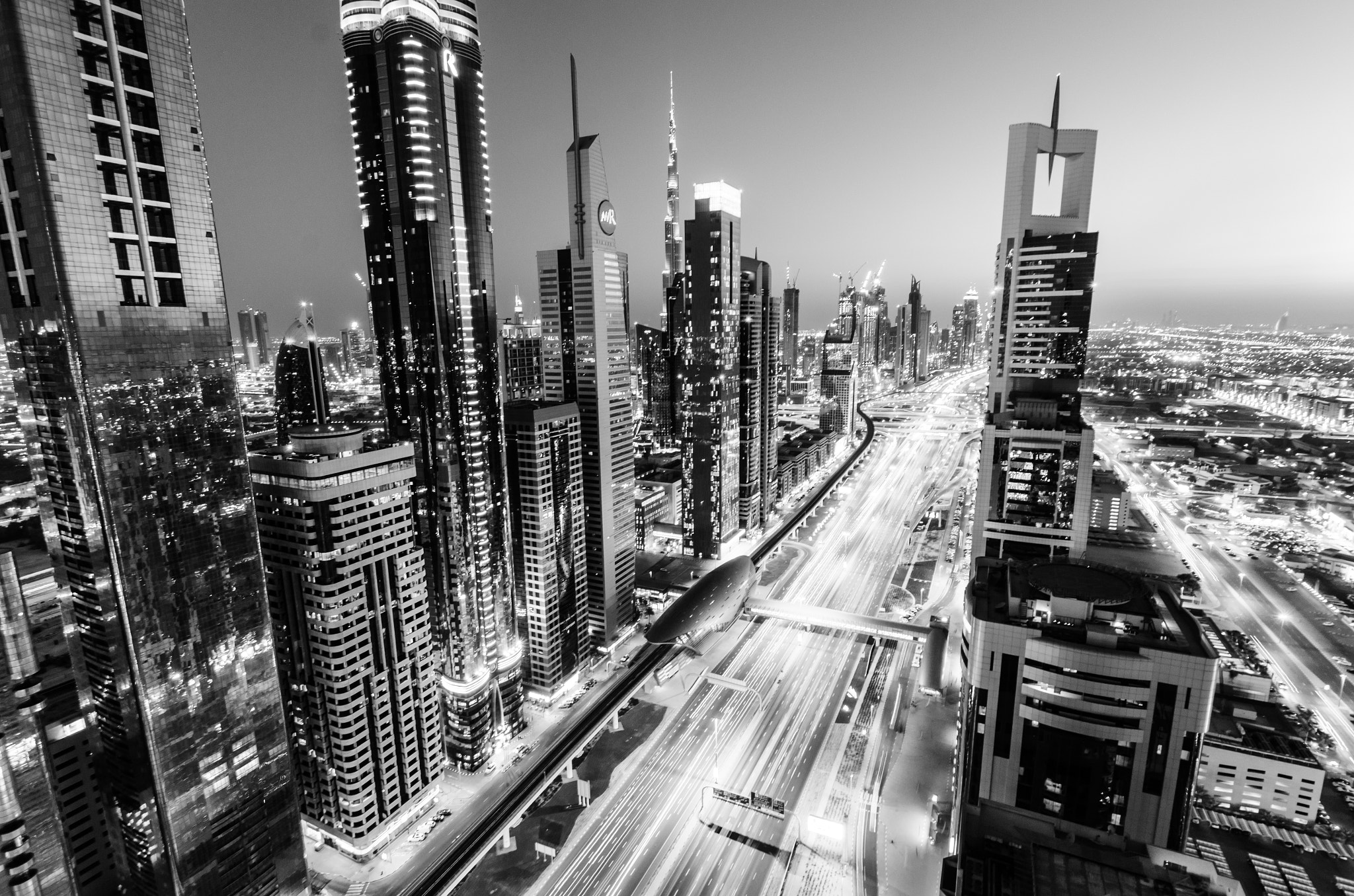 Nikon D7000 + Sigma 10-20mm F3.5 EX DC HSM sample photo. Dubai highway black and white photography