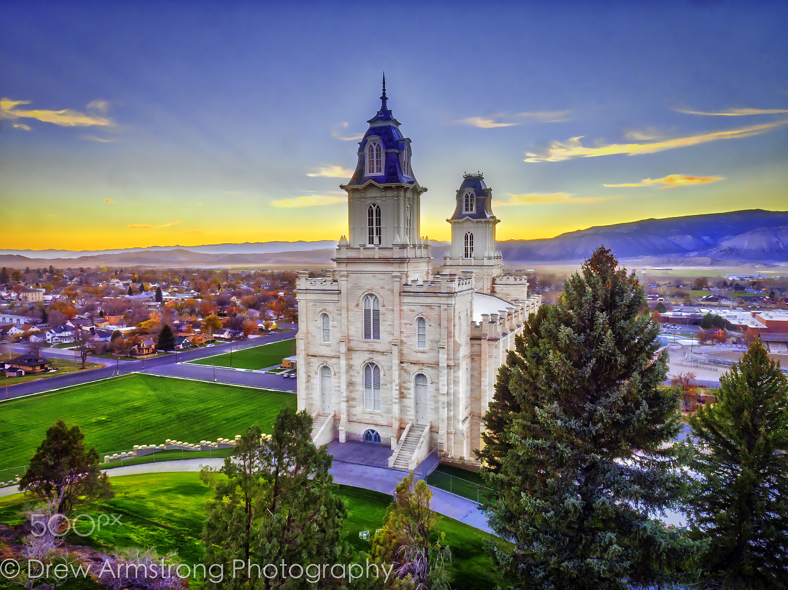 DJI FC550 + OLYMPUS M.12mm F2.0 sample photo. Manti lds temple 1888, matrice m600 with x5 photography