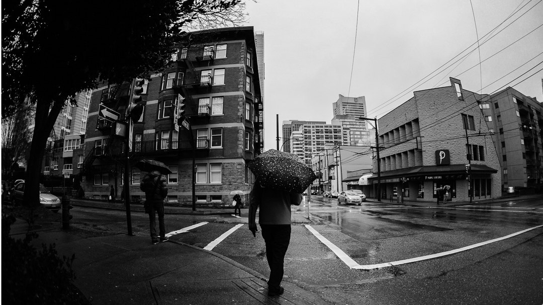 Sigma 15mm F2.8 EX DG Diagonal Fisheye sample photo. Vancouver roson st in the rain photography