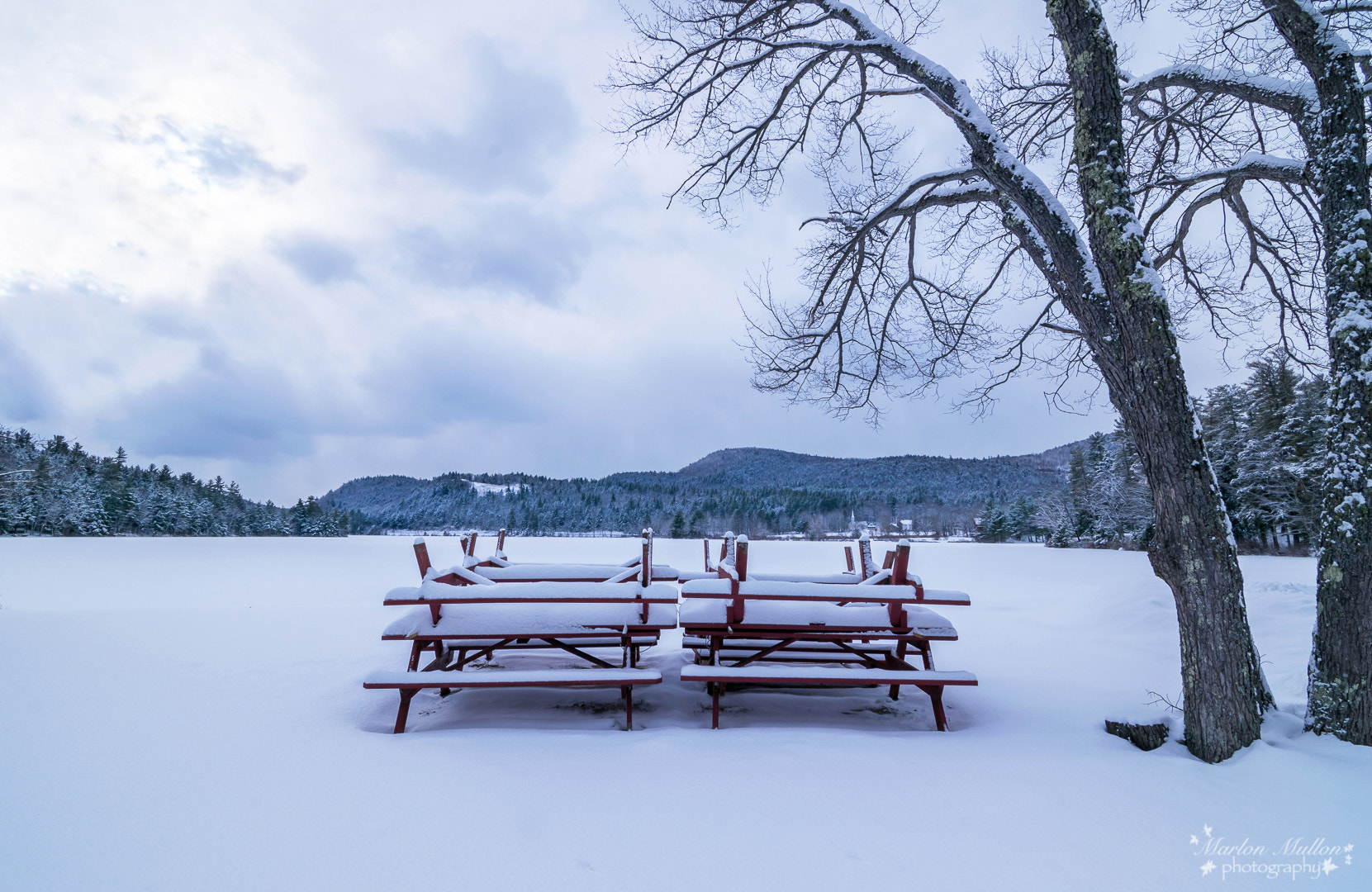 Nikon D3300 sample photo. Snow covered bench photography