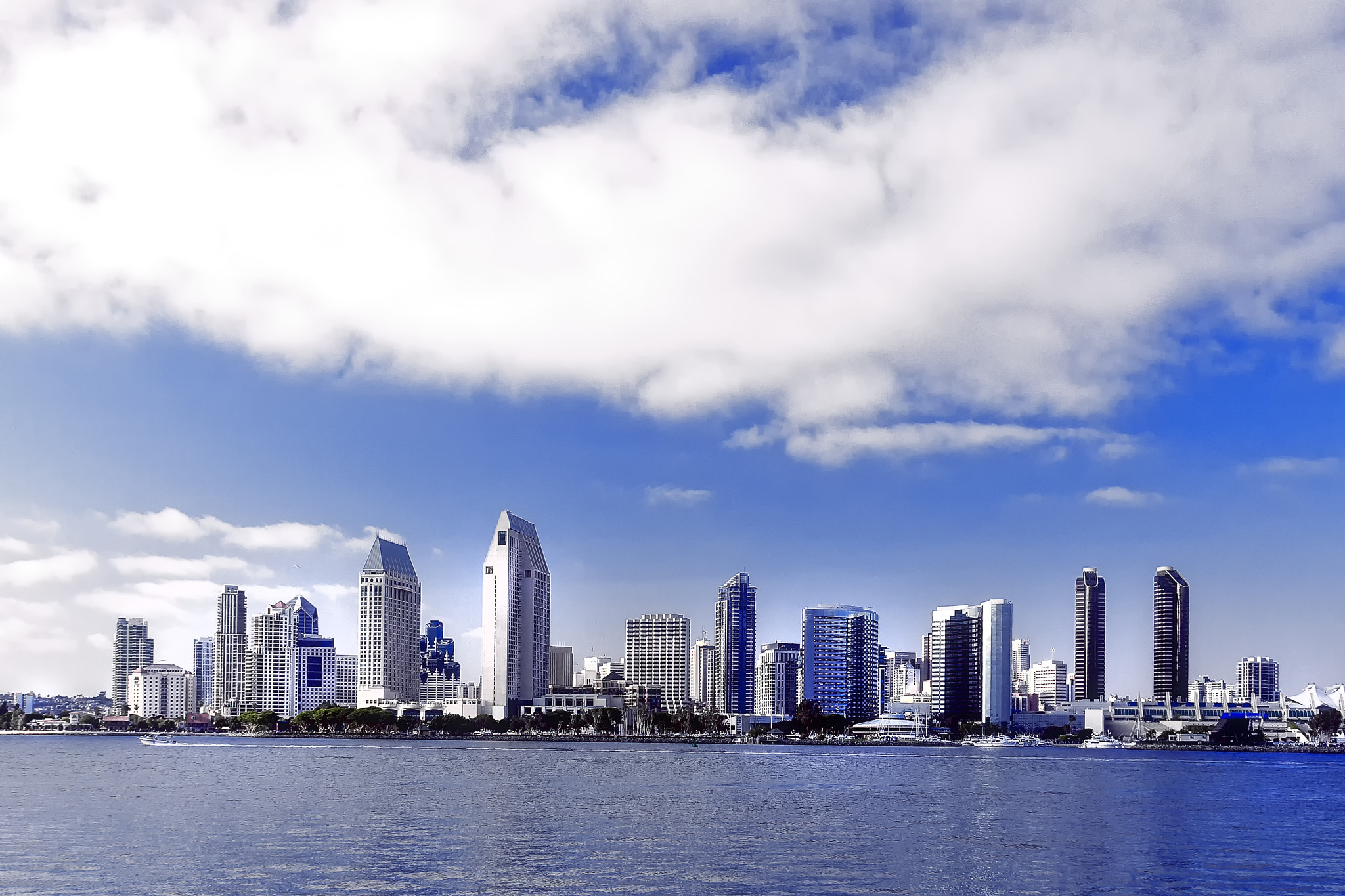 Canon EOS 40D + Canon EF 24-105mm F4L IS USM sample photo. San diego city skyline along harbor photography