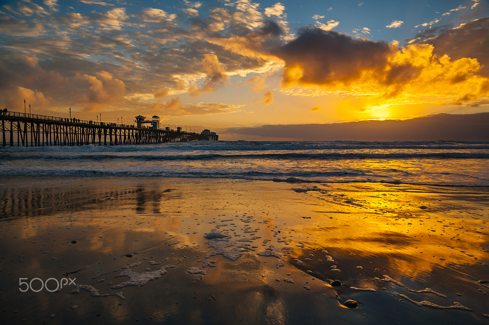 Nikon D700 sample photo. Reflections at sunset at oceanside pier - february 19, 2017 photography
