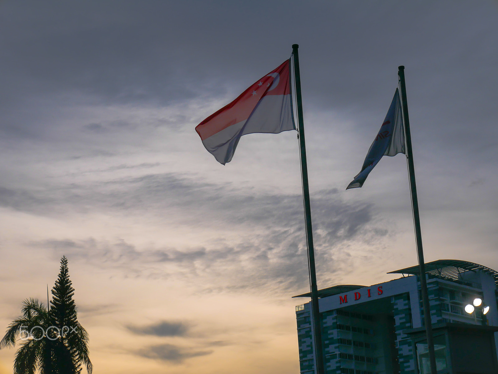Panasonic Lumix DMC-G7 sample photo. Singapore flag with ssc flag near mdis photography